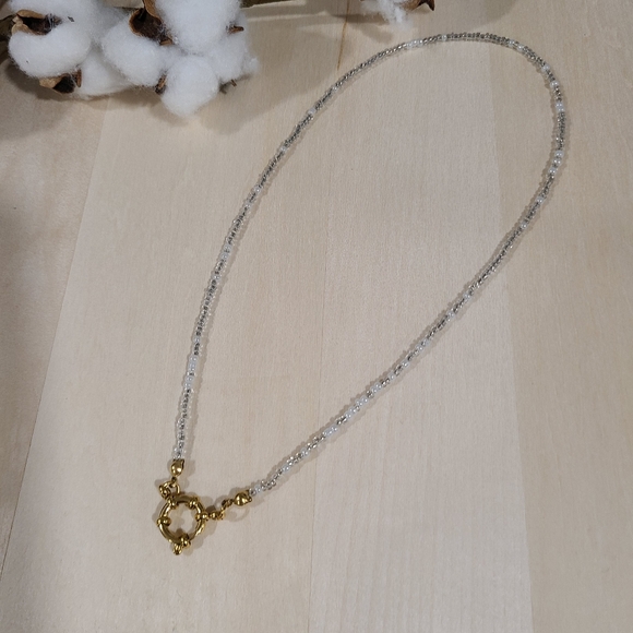 🩶🤍NEW🩶🤍 PRETTY!! SS 3MM Glass Bead Anchor Necklace in GREY,SILVER, &WHITE - Picture 3 of 13